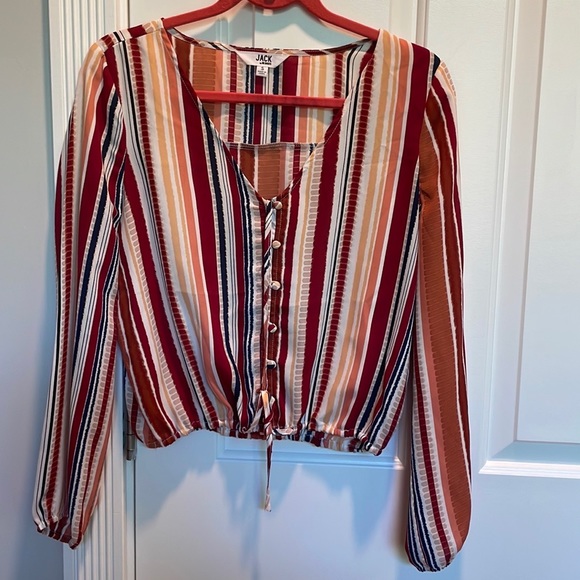 Jack by BB Dakota Brigio Orange Striped Button Up Long Sleeve Blouse - Picture 7 of 7